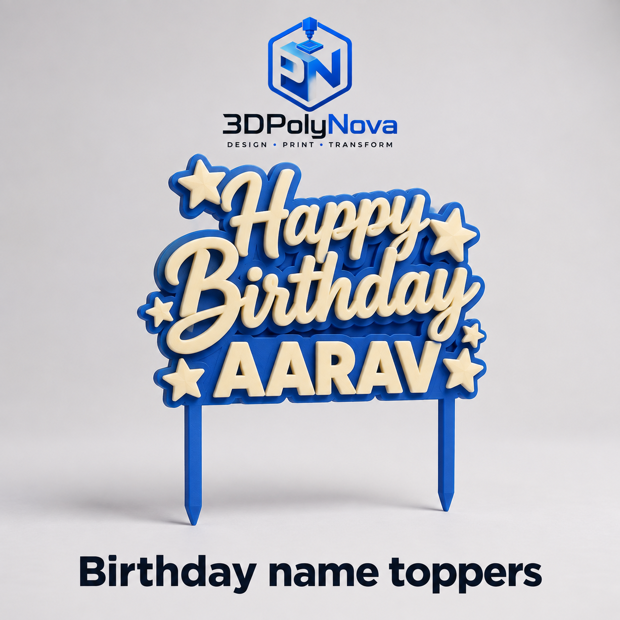 On-demand Custom 3D Products: Blue and cream birthday name toppers-7