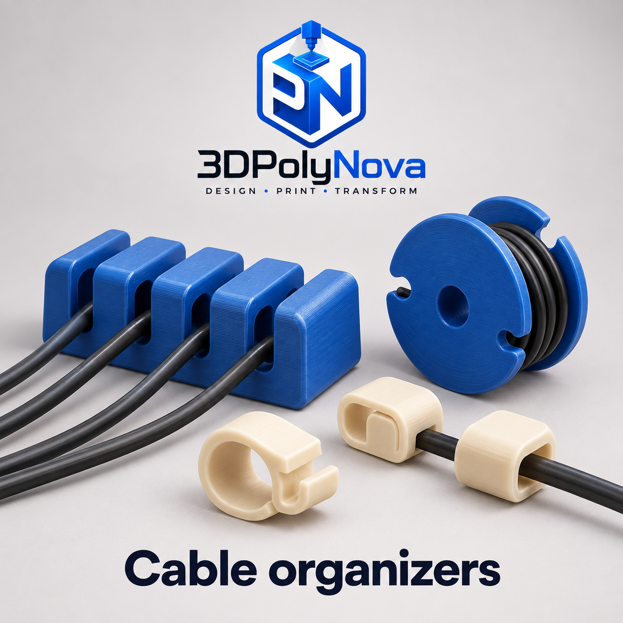 On-demand Custom 3D Products: Blue and cream cable organizers-4